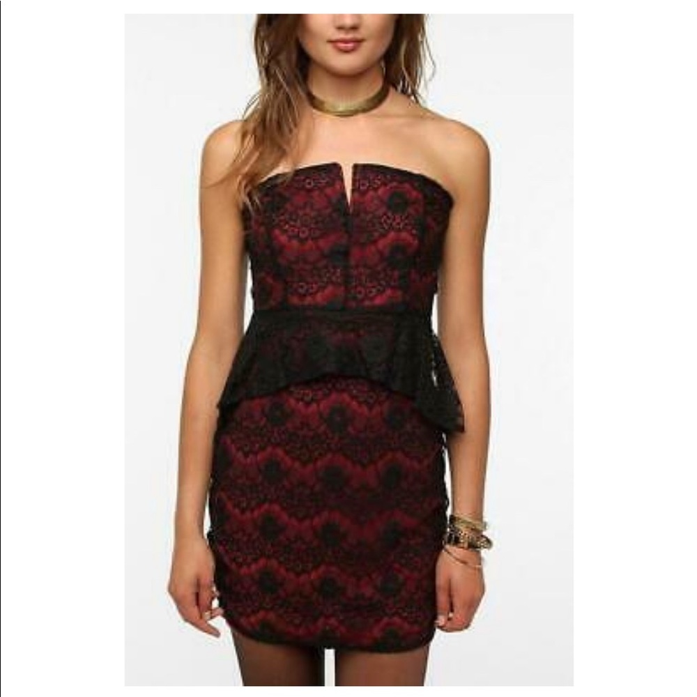 UO Kimchi Blue strapless lace peplum dress
